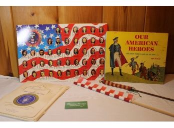 Collection Of U.S.A. Related Items Includes 1952 Stamp Book, President's Puzzle, Sketches Of The President's