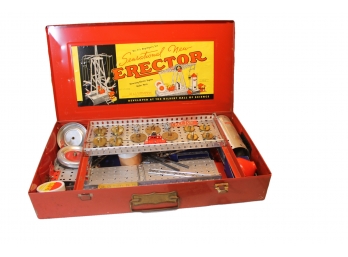 Vintage 1950's No. 7 1/2 Engineer Set Erector Set In Metal Box