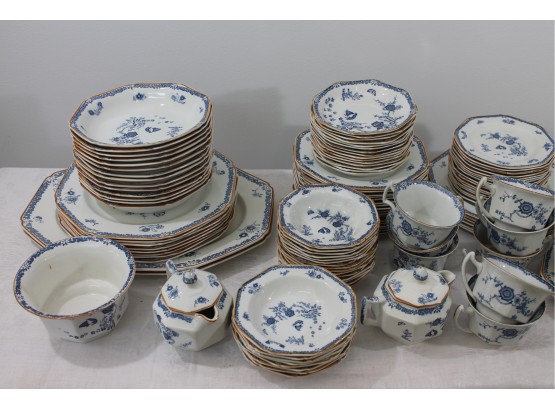 Vintage Wood Ware Blue And White China Service