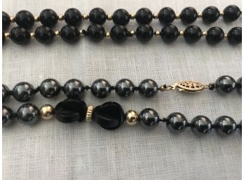 Our Edgy  Lot Of Onyx Bead And Hematite Necklaces With Bracelet And Earrings
