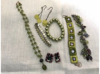 A Grouping Of Funky Costume Jewelry With Some Semi-precious Stone Pieces