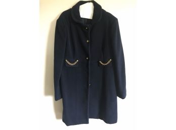 Never Worn - Trendy Navy Blue Wool Coat With Gold Accents - SIZE 16