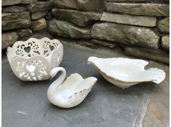 A Really Lovely Collection Of Lenox Pieces - Swan Mint Dish , Bird & Heart Pierced Bowl