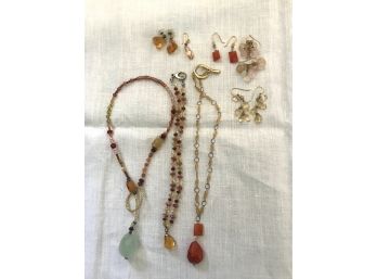 A Grouping Of Semiprecious Stones; Citrines, Moonstones And Carnelian  Necklaces & Earrings