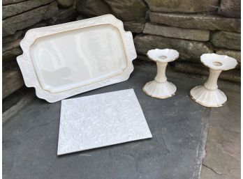 Lenox Serving Tray And Candlesticks