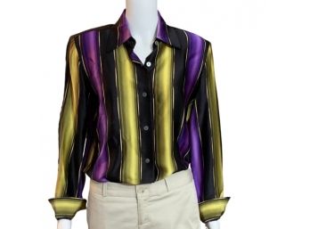 ELLEN TRACY 100% Purple/Yellow Silk Blouse, Size 6