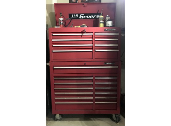 Massive 21 Drawer - US General Roll Away Tool Chest With Contents