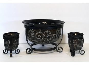 Updated: Partylite - Mosaic Glass - Bowl With Matching Candle Holders