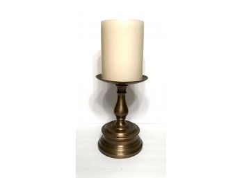 Large Pillar Candle With Brass Tone Base