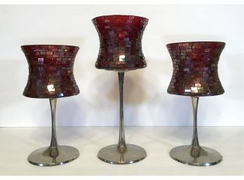 A Trio Of Glass Tile Mosaic Candle Holders
