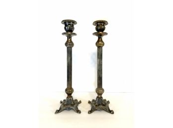 Silver Tone - Heavy -Tri Footed Candlesticks