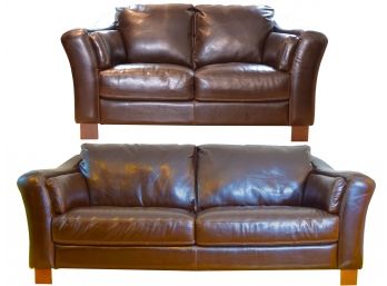 Leather Sofa & Loveseat With Complimentary Storage Ottoman - Purchased At Raymour & Flanigan