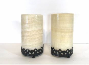 Onyx Candle Holders With Metal Bases