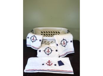 New With Tags Nautical Embroidered Towels With Laundry Basket