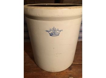 Antique 6-Gallon Crock Blue Crown Pottery