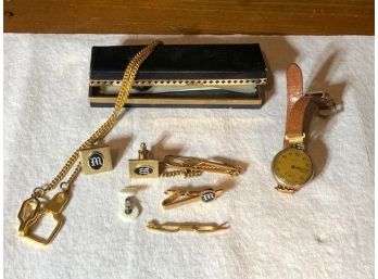 Waltham Men's Watch, Cuff Links And Tie Clips