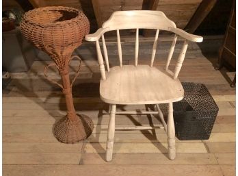 Vintage Chair, Plant Stand And Magazine Rack