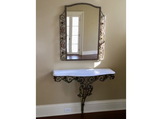 Marble Top Wall Shelf And Matching Mirror