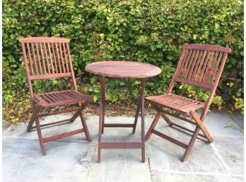 Hardwood Folding Bistro Table And Two Matching Chairs