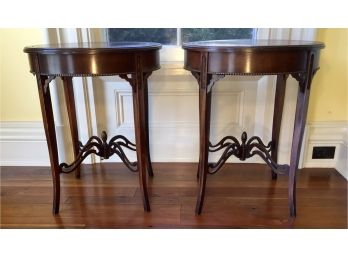 Pair Of Solid Mahogany And Leather Topped End Tables