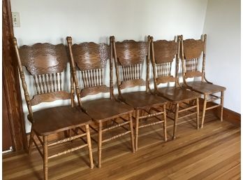 Set Of 5 OAK Press Back Chairs
