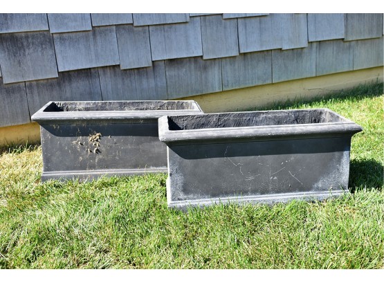 Set Of Two Fiberglass And Clay Composite Baytree Trough Planters