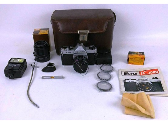 Asahi Pentax K1000 35mm SLR Film Camera W/case, Manuals, & Lots Of Extras