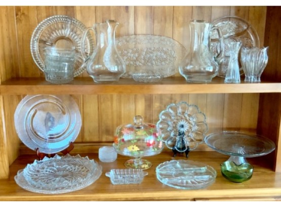 Large Glass Lot ~Mid Century  Cake Plate, Egg Dish, Platters & Divided Dish ~