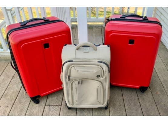 2 Delsey Red Suitcases Plus 1 Additional  ~ All On Wheels ~