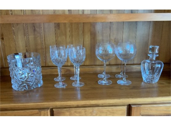 4 Waterford Wine Glasses, 4 Lenox Wine Glasses, Crystal Ice Bucket & Decanter