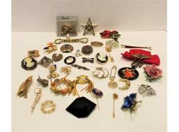 Assortment Ladies Pins & Brooches, Including Napier Cameo And More!