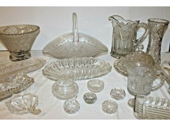 18 Pc. Vintage Collection Of Crystal & Cut Glass Includes Water Pitcher, Cracker Trays, Serving Bowls, Basket