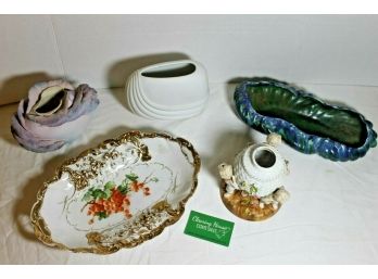 Mixed Lot Of 5 Vintage Pottery/porcelain With Rare 7.25' Rosenthal Studio Line Op Art Vase, Haeger Etc.