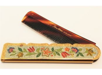 Vintage Stratton England Compact Floral Design Folding Pocket Comb
