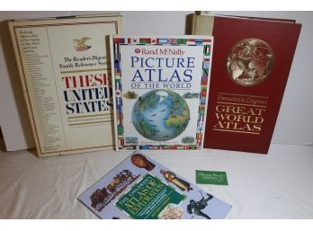 Group Of Large Atlas Books From Reader's Digest & Rand McNally's + Bonus Reader's Digest These United States