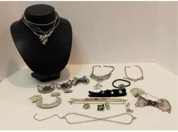 Lovely Vintage Mix Of Ladies Rhinestone Jewelry, Shoe Clips, Earrings & More
