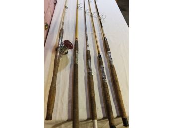 Lot Of 5 Vintage Fishing Rods Includes Penn Reel #209 - Saltwater And Fresh Water Rods