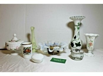 Vintage Lot Of Milk Glass & Related With Westmoreland Vase, Tim Thomas Bud Vase, Fenton Ruffled Candy Dish