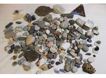 Large Collectible Rock Collection With Geodes, Obsidian, Copper Ore, Shells Etc.