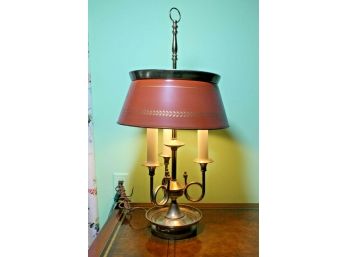 1960's Bouillotte Three Horn Brass Table Lamp With Shade