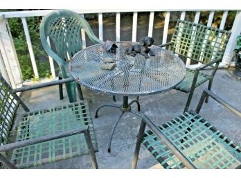 Wrought Iron Table With 3 Aluminum Chairs And Bonus Decorations, Plastic Chair