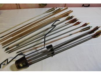 Collection Of Vintage Arrows With Bear Archery Company Quiver