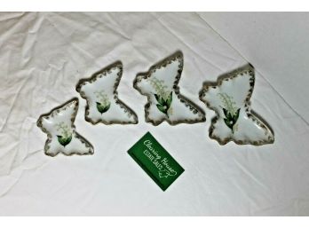 Set Of 4 Vintage Stacking Butterfly Trays Decorated With Lilies Of The Valley