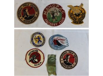 Cool Collection Of 8 Vintage Archery Patches Includes N.F.A.A., Mahopac Archery Club, Falcon Archers & More