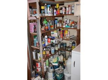 5 Shelves Of Misc Household Cleaning, Outdoor & Automotive Supplies