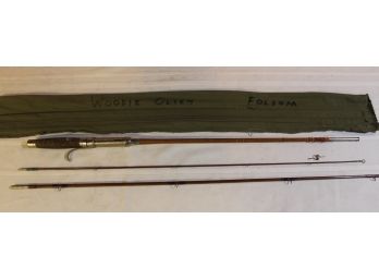 Vintage 3 Piece Bamboo Fly Fishing Rod By Folsom? In Green Holder