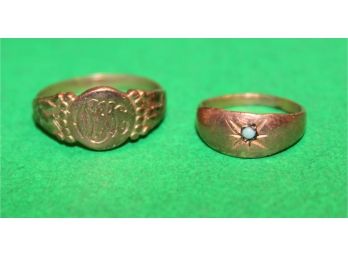 Two Antique 14K & 10K Yellow Gold Baby Child Rings