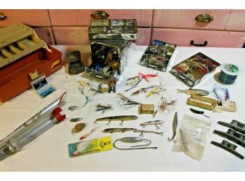 Huge Lot Of Vintage Fishing Tackle Lures & Hooks With Plano Tackle Box & Lots More