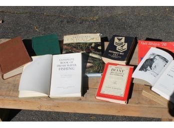Group Of 8 Books Relating To Fishing Includes Tall Ships '76, Navy Training Courses, Signed Trout Fishing Etc.