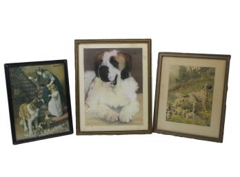 Set Of Three Signed Dog Prints - 'first Lesson'by Edmund 'good Night' By Elsley Etc.